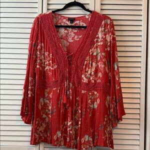 Torrid Dark Orange Floral Blouse Crocheted Detail, Torrid Size 3, NWOT